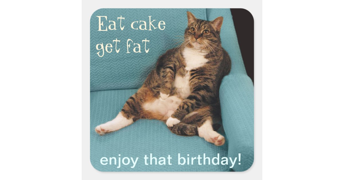 Sticker Carre Le Gros Chat Tigre Drole Mangent Le Gateau Zazzle Fr