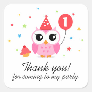 Sticker Carré Le hibou mignon de partie avec l'anniversaire de
