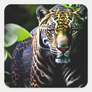 Sticker Carré Le Jaguar - Prédateur de la jungle de feu