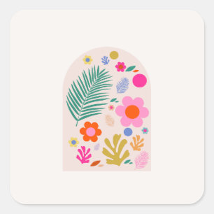 Sticker Carré Le Jardin 04 Fleurs Rétro Modernes Florales