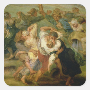 Sticker Carré Le Kermesse, détail de la danse paysanne, c.1635-3