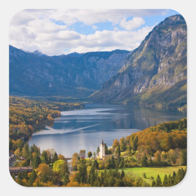 Sticker Carré Le lac Bohinj en Slovénie en automne (Devant)