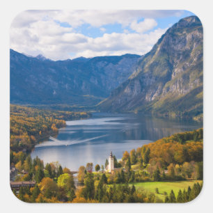Sticker Carré Le lac Bohinj en Slovénie en automne