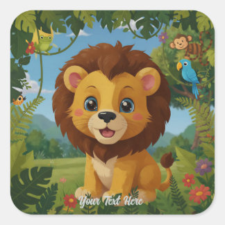 Sticker Carré Le Lion Heureux et ses Amis de la Jungle