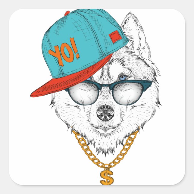 Sticker Carré Le loup Hip hop (Devant)