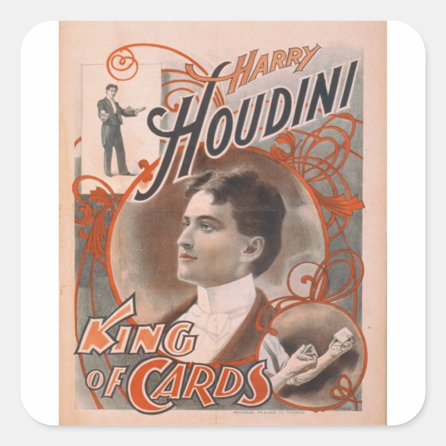 Sticker Carré Le Magicien Harry Houdini Le Roi Des Cartes (Devant)