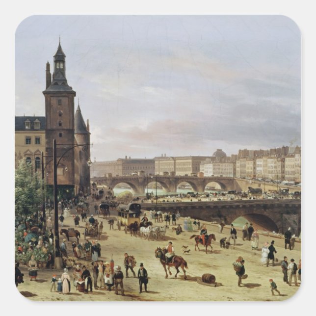 Sticker Carré Le marché aux fleurs, 1832 (Devant)