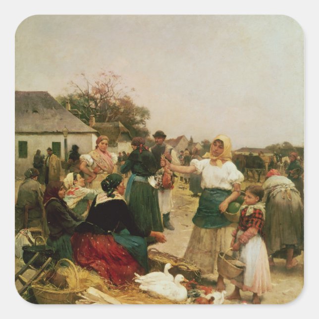 Sticker Carré Le marché de la volaille, 1885 (Devant)
