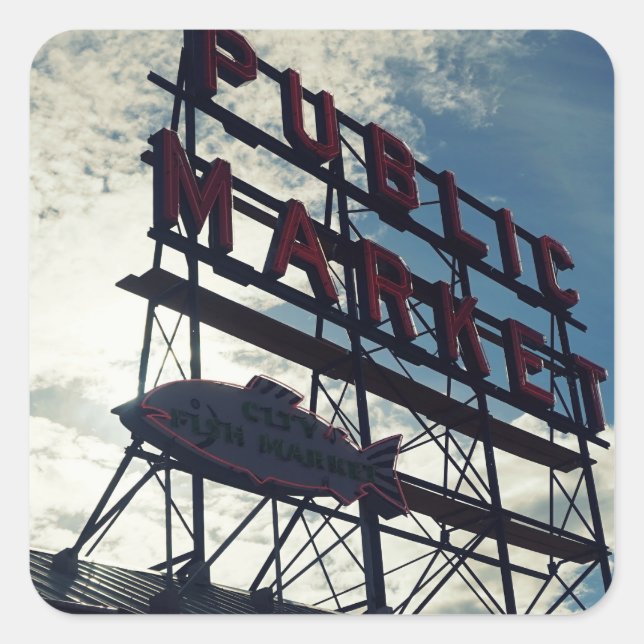 Sticker Carré Le marché Pike Place de Seattle (Devant)