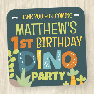 Sticker Carré Le Merci d'anniversaire de la petite Dino Dinosaur