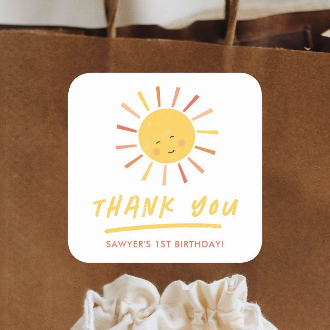 Sticker Carré Le Merci moderne du parti Anniversaire de enfant S (Cute boho sunshine kids birthday party thank you favor sticker.)