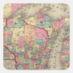 Sticker Carré Le Michigan, le Minnesota, et le Wisconsin
