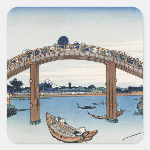 Sticker Carré Le mont Housai Fuji vu d'en bas Pont Homme