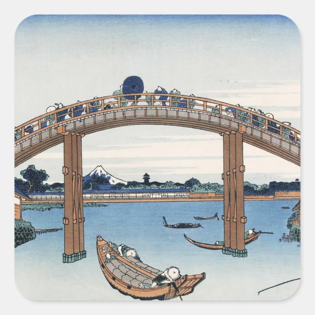 Sticker Carré Le mont Housai Fuji vu d'en bas Pont Homme (Devant)