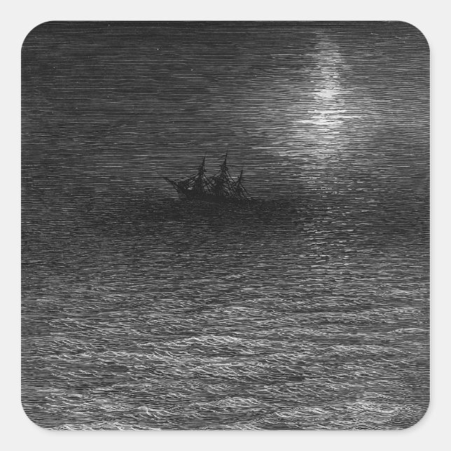 Sticker Carré Le navire en marée dans une mer lune (Devant)