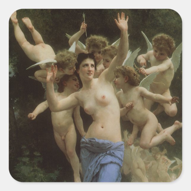 Sticker Carré Le Nid de Guêpes par William Adolphe Bouguereau (Devant)
