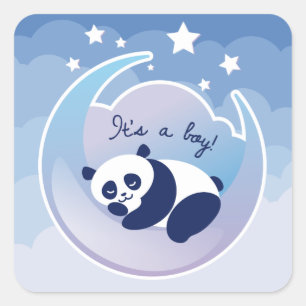 Sticker Carré Le panda de sommeil "son un garçon" ajustent