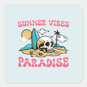 Sticker Carré Le Paradis des Vibes d'été - Crâne