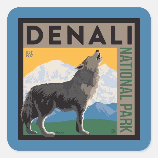 Sticker Carré Le Parc national de Denali | Howling Wolf (Devant)