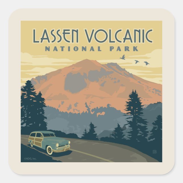 Sticker Carré Le Parc national volcanique de Lassen | Voyage rou (Devant)