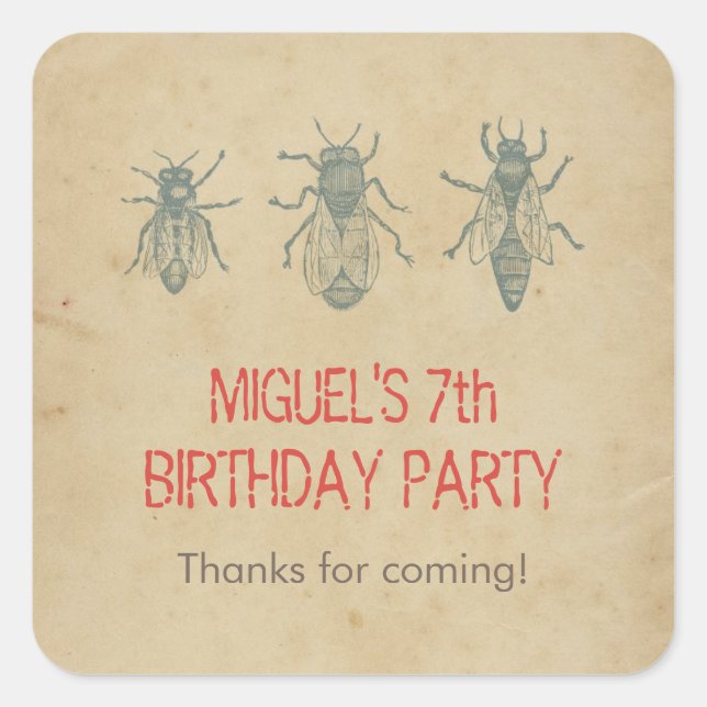 Sticker Carré Le Parti Anniversaire de enfant des abeilles vinta (Devant)