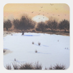 Sticker Carré Le paysage de neige de Noël avec la neige a