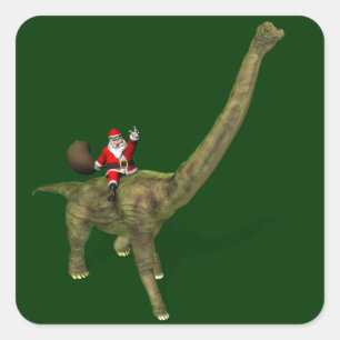 Sticker Carré Le Père Noël À cheval Sur Brachiosaurus