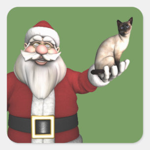 Sticker Carré Le Père Noël adore son chat siamois