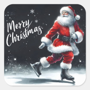 Sticker Carré Le Père Noël aime patiner par une journée d'hiver