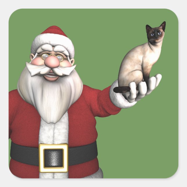 Sticker Carré Le Père Noël Aime Son Chat Siamois (Devant)