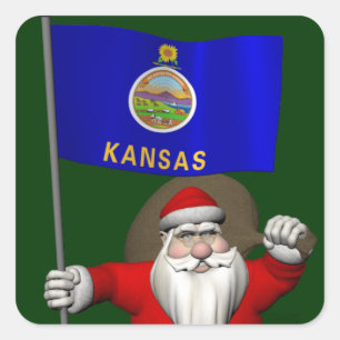 Sticker Carré Le Père Noël Avec L'Enseigne Du Kansas