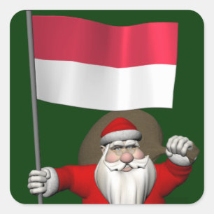 Sticker Carré Le Père Noël Avec L'Ensigne D'Indonésie