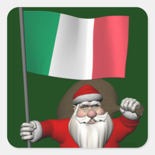 Sticker Carré Le Père Noël Avec L'Ensigne D'Italie