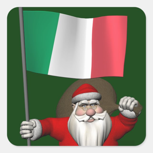 Sticker Carré Le Père Noël Avec L'Ensigne D'Italie (Devant)