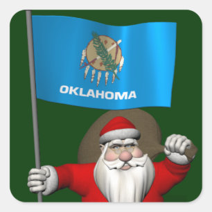 Sticker Carré Le Père Noël Avec L'Ensigne D'Oklahoma