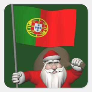 Sticker Carré Le Père Noël Avec L'Ensigne Du Portugal