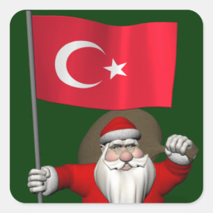 Sticker Carré Le père noël drôle avec le drapeau de la Turquie