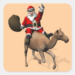 Sticker Carré Le Père Noël En Train De Monter Un Chameau