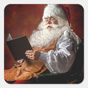 Sticker Carré Le Père Noël lit le livre