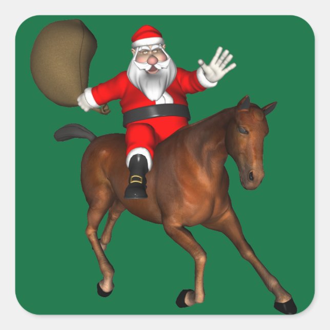 Sticker Carré Le Père Noël Monte Un Cheval Brown (Devant)