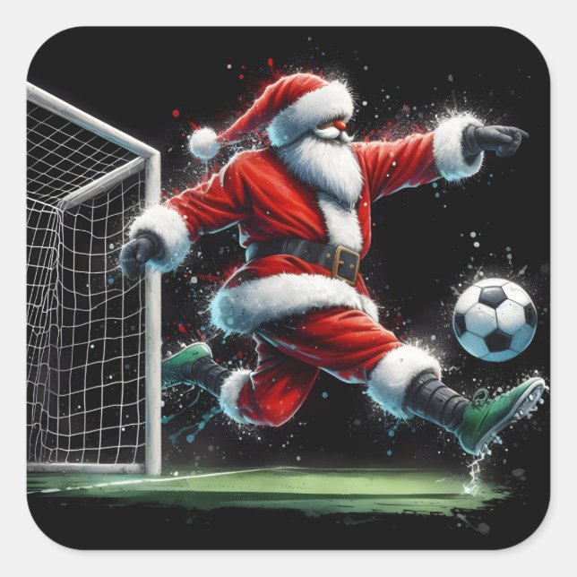 Sticker Carré Le Père Noël profite d'un match de football animé  (Devant)