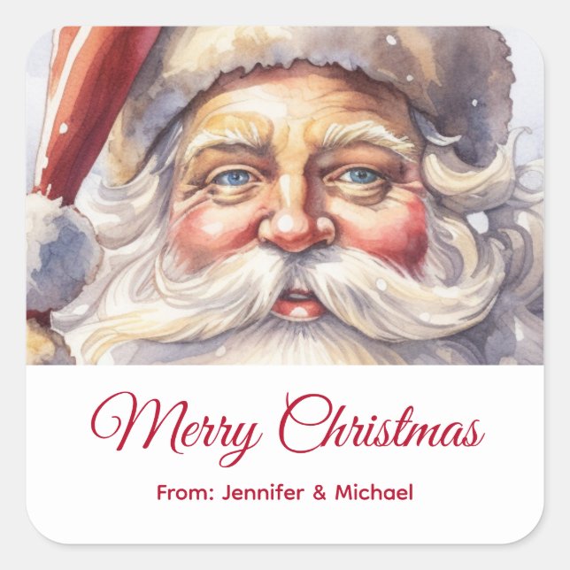 Sticker Carré Le Père Noël rétro dans un cadeau de Noël Casquett (Devant)