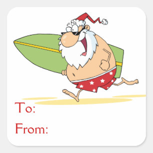 Sticker Carré Le père noël surfant