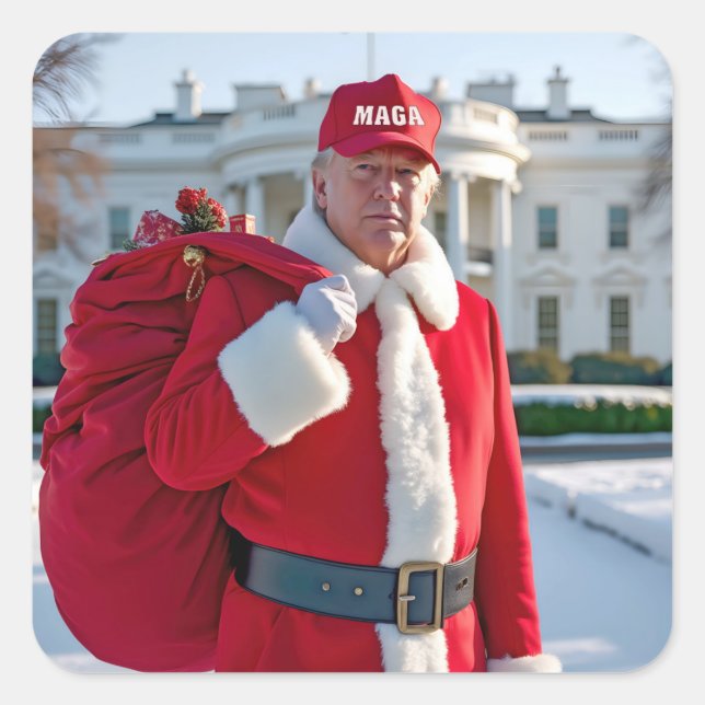 Sticker Carré Le Père Noël Trump avec sac rouge (Devant)