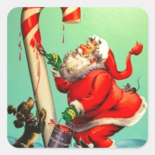 Sticker Carré Le Père Noël vintage Peint Un Sucre de canne
