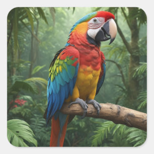 Sticker Carré Le perroquet de Macaw dans la jungle