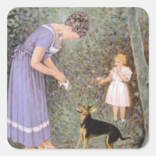 Sticker Carré Le petit chien gourmand par Guido Marzulli, réalis