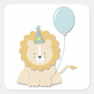 Sticker Carré Le petit lion CUB et montent en ballon {bleu} des