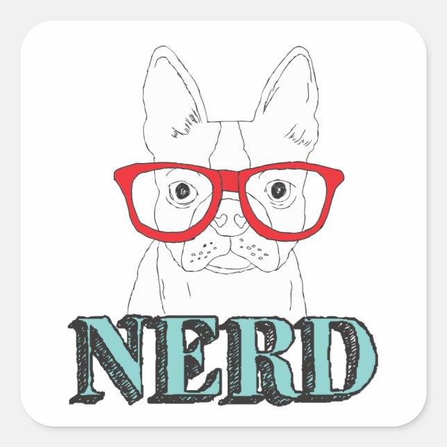 Sticker Carré Le plus intelligent Boston Terrier Noir et Blanc C (Devant)