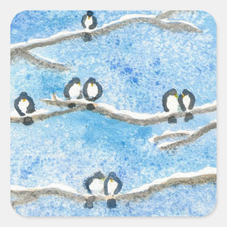 Sticker Carré Le poulet sur les branches d'arbres en hiver Cadea